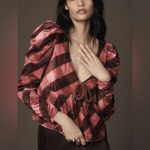 NWT Maeve Anthropologie Velvet Babydoll Pink Top. Size Medium.‎